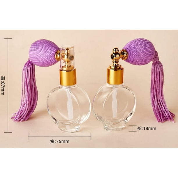 Botella del pulverizador de bomba de perfume recargable con borla, atomizador de vidrio pequeño para viajar a la vintage para el polvo del cuerpo y la herramienta de maquillaje portátil de fragancia