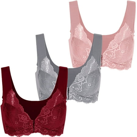 

3 Pack Women Floral Lace Bra Front Closure 5d Shaping Push up Seamless no Trace Beauty Back Sports Comfy Bra