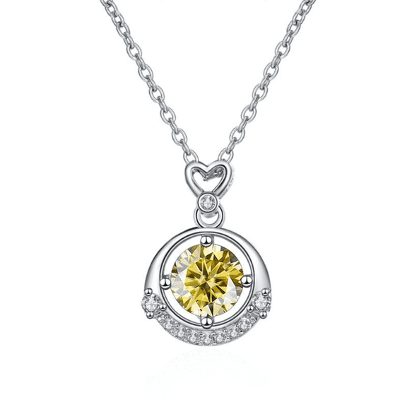 1CT D Color VVS1 Moissanite Pendant Necklace for Women, Heart & Crown Pink/Blue/Yellow Diamond Necklaces, Jewelry Gifts for Wife Mom with Certificate