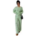 thumbnail image 6 of Domzest Womens 2 Piece Sets Crew Neck Long Sleeve Striped Blouse Matching Elastic High WaistWide Leg Pants Casual Spring Fall Outfits Green XXL, 6 of 6