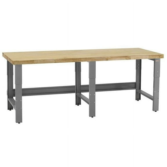 24 x 96 x 30 to 36 in. Adjustable Height Roosevelt Workbenches with 1.75 in. Thick Solid Maple Oiled Butcher Block Top, Gray