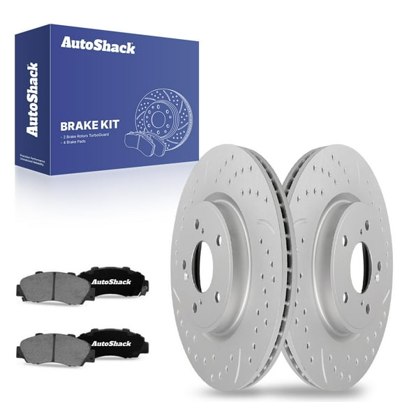 AutoShack Front Drilled & Slotted Brake Rotors Ceramic Brake Pads | Replacement for 1998-2002 Honda Accord 3.0L V6 FWD | Silver Coated | 6-PC Brake Kit | TurboGuard