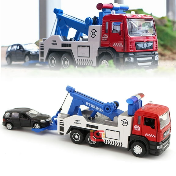 Tow Truck Toys with Model Car Miniature Flatbed City Wrecker Trucks Toy for Boys 4-7 Years and Girls Pull Back Toy Car with Lights and Sound