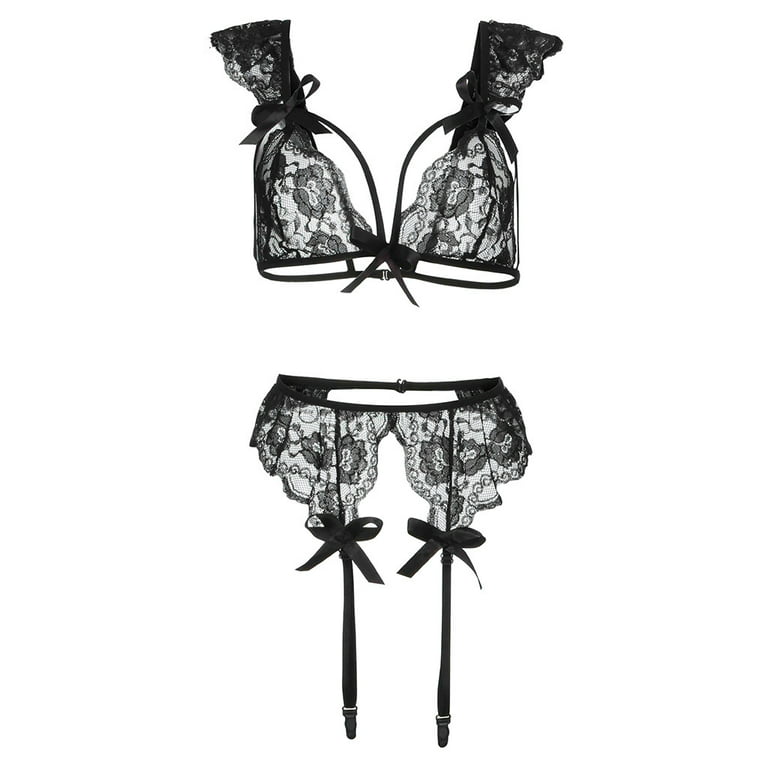 Buy Psychovest Women's Sexy Lace Micro Bra and Panty Lingerie Set Free Size  (Black) at
