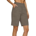 thumbnail image 2 of Horkkom Linen Shorts for Women Summer Solid Color Elastic Waist Shorts Casual Vacation Beach Shorts with Pockets L, 2 of 6