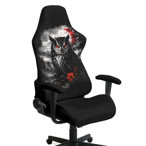 TSOVTHRID Black Owl Moon Print Gaming Chair Slipcover Set of 4, Stretchable Computer Chair Protection with Armrest Cushion Anti-Dust Gaming Chair Slipcover with Elastic Bottom