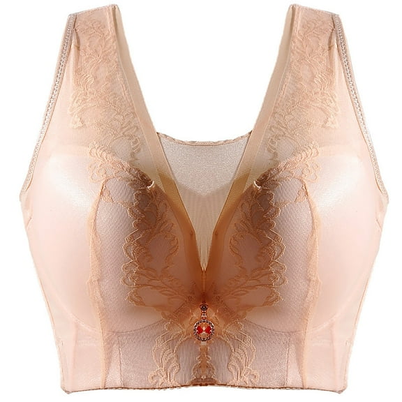 Bigersell Bras for Women Plus Size Full-Coverage Wireless Bralettes Ladies V-Neck Lace Bra Push up Padded Bras No Underwire Womens Sports Bras Orange L