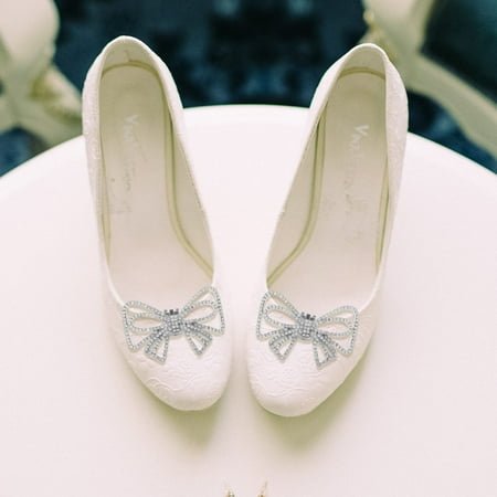 WHAMVOX Shoe Flower Jewelry Buckle Decoration Charms Bow Shoes Wedding Man Bride Silver
