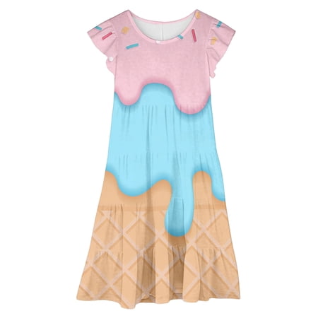 Ytxxxx Girls Ice Print Flowy Sleeveless Play Dress Pink 8-9 Years