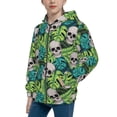 thumbnail image 2 of Naloa Skull and Palm Leaves Teenage Zipper Hoodie, Long Sleeve Zip Up Hoodies Casual Jackets Tops for 7-12 Years-Medium, 2 of 6