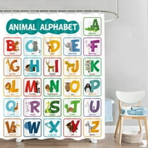 Funny ABC Alphabet Shower Curtain Kids Learning Educational Tool, Cute Cartoon Animals Pattern Words Girls Boys Colorful Bathroom Accessories Waterproof Fabric Bathtub Decor with Hooks, 72X72in