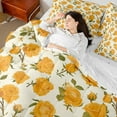 thumbnail image 4 of Feelyou Romantic Yellow Rose Bedding Comforter Set 7pcs, Rustic Flower Floral Queen Bedding Sets, Simple French Fashion Reversible Queen Sheet Sets, Lightweight Room Decor, 4 of 8