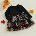 thumbnail image 3 of Fortune Robe en Tulle d'Halloween pour Fillettes 0-4 Ans, Imprimé Citrouille Fantôme, Robe Tutu Patchwork, 3 of 9