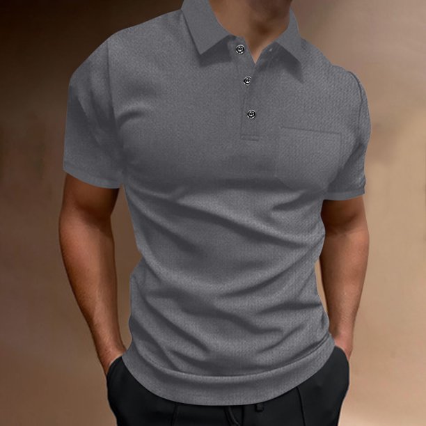 Blusa y camisa de manga corta con cuello vuelto para hombre, informal, de verano, con bloques de color, de manga corta, con solapa y media cremallera, de poliéster.