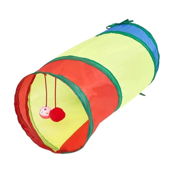 Rainbow Collapsible Cat Tunnel Toy with Three Way Interactive Play Tube and Hanging Bell, Durable Indoor Hiding Spot for Felines, Foldable Tunnel for Exercise