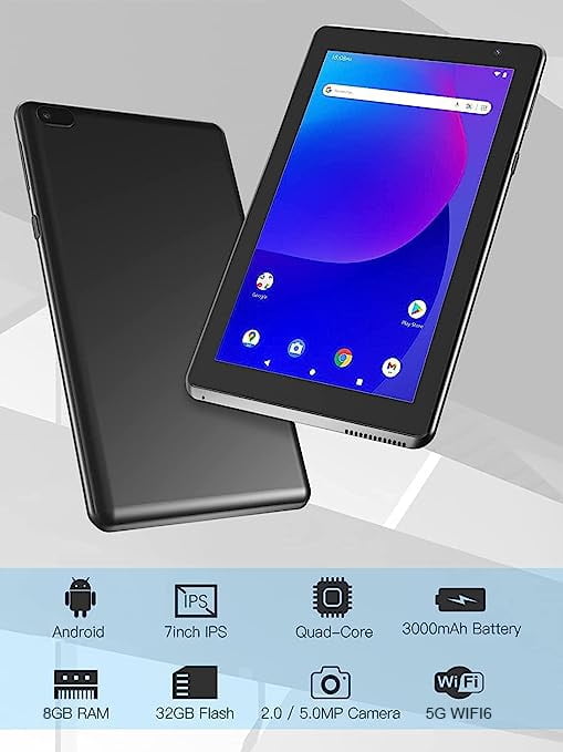 7 Inch Tablet, Android 15 Tablet PC, 32GB Storage 8GB RAM Tablets Quad-Core Processor Android Tablet PC Dual Camera, WiFi, Bluetooth Computer Tablet (Black)