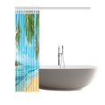 thumbnail image 2 of ABPHQTO Cortina de ducha con estampado de imagen turquesa, decoración de isla tropical, frente al mar, olas, palmeras, playa, 160x180 cm, extralarga, verde, azul y blanco, 2 of 2