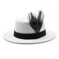 thumbnail image 4 of XIAOCHA Mens Feather‑Accent Fedora Hat Short‑Brim Western Hat Party Headwear,White, 4 of 4