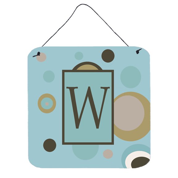 Letter W Initial Monogram - Blue Dots Wall or Door Hanging Prints