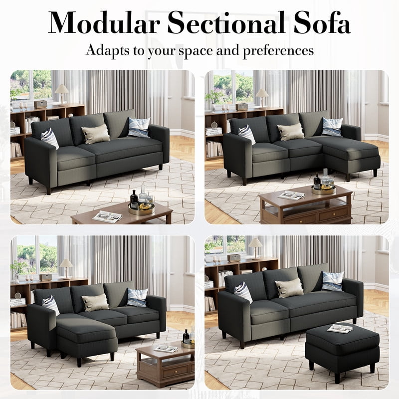 Walsunny 73.6" Convertible Sectional Sofa Couch, L-Shaped 3-Seat Sofa Couch with Reversible Chaise for Small Space,Dark Gray