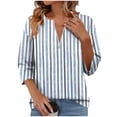 thumbnail image 2 of Xdegoge Blouses for Women Zip Up V Neck Three Quarter Sleeve Dressy Casual Workwear office Wear Loose Fit Geometric Striped Pattern Flowy Spring Tops, 2 of 5