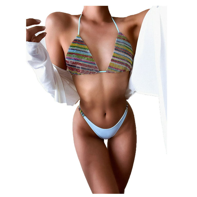 JDEFEG Woman Swimsuit Shorts Women Bandeau Bandage Bikini Set Push