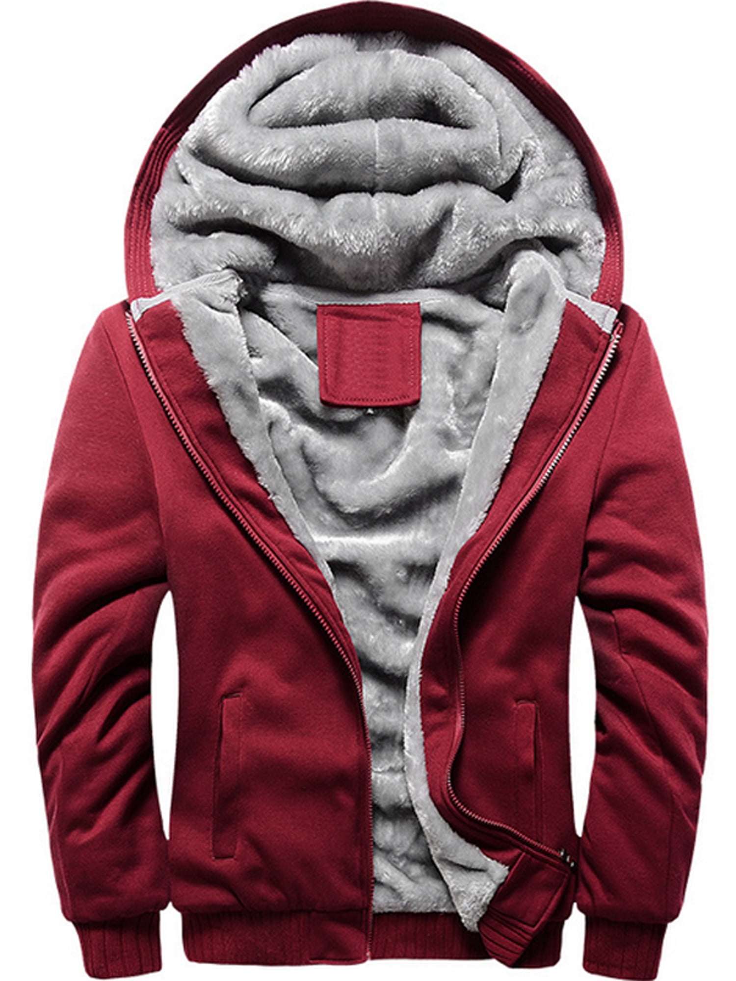 Men's Winter Warm Fleece Lined Hoodie Jacket Long Coat Zip Up Hooded Outerwear