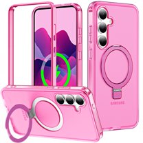 for Samsung Galaxy S25 Plus Case, with Magnetic Invisible Stand [Military Drop Protection] [Compatible with MagSafe] Shockproof Slim Translucent Anti-Slip Cover for Samsung Galaxy S25 Plus, Rose
