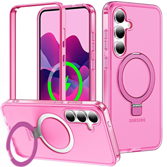 Designed for Samsung Galaxy S26 Case Compatible with Magsafe Stand, Built-in Screen Protector Drop Protection Shockproof Lightweight Slim Translucent 2 In 1 Cover for Galaxy S26, Rose