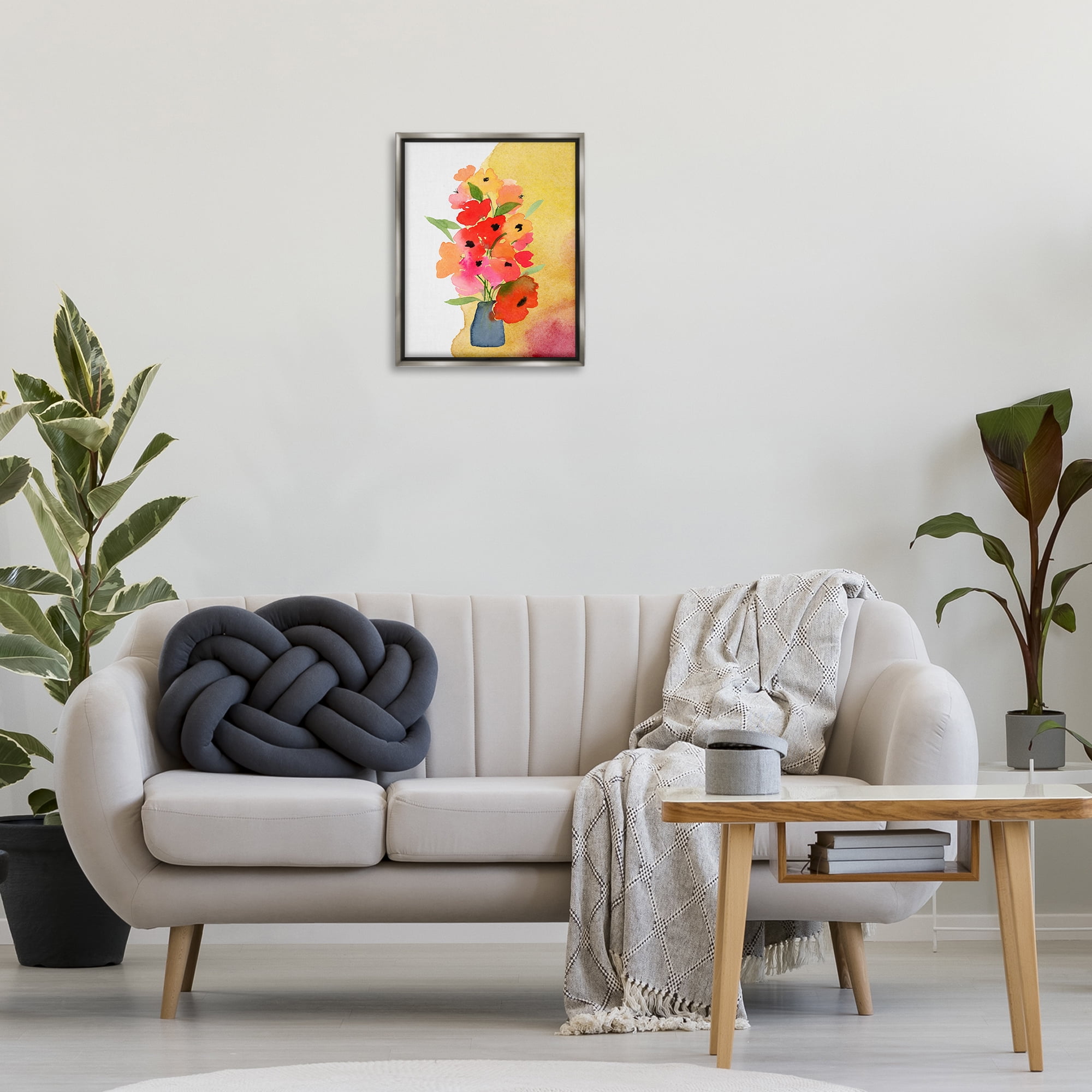 Stupell Industries Bright Abstract Florals Botanical & Floral Painting Gray Floater Framed Art Print Wall Art, 17 x 21