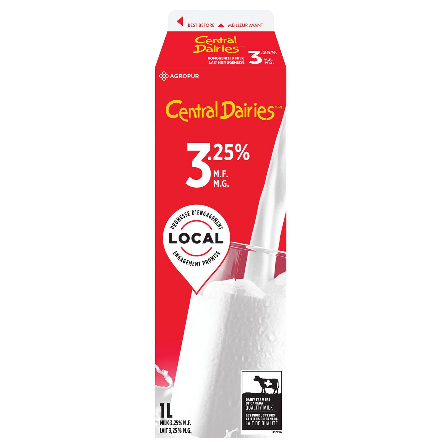 Central Dairies Homogenized 3.25% Milk, 1 L