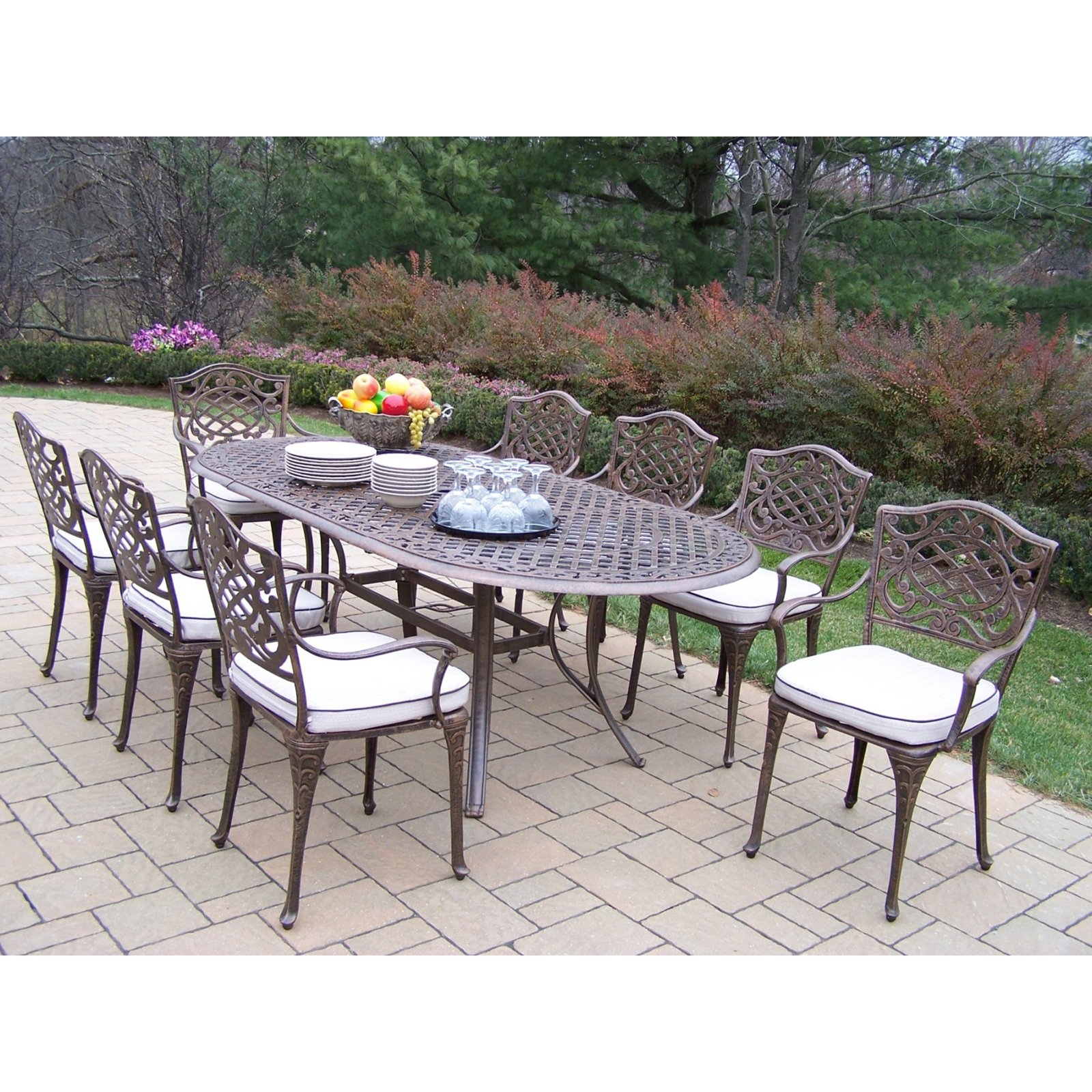 Oakland Living Mississippi Cast Aluminum 82 x 42 in. Patio Dining Set Seats 8