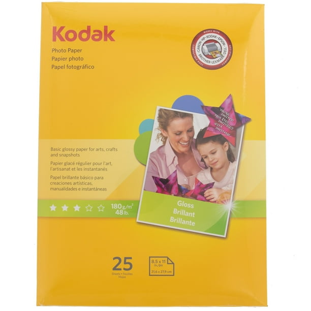 KODAK Photo Paper Gloss 8.5"x11", 25 count, 48lb180g/m2 weight, 6.5