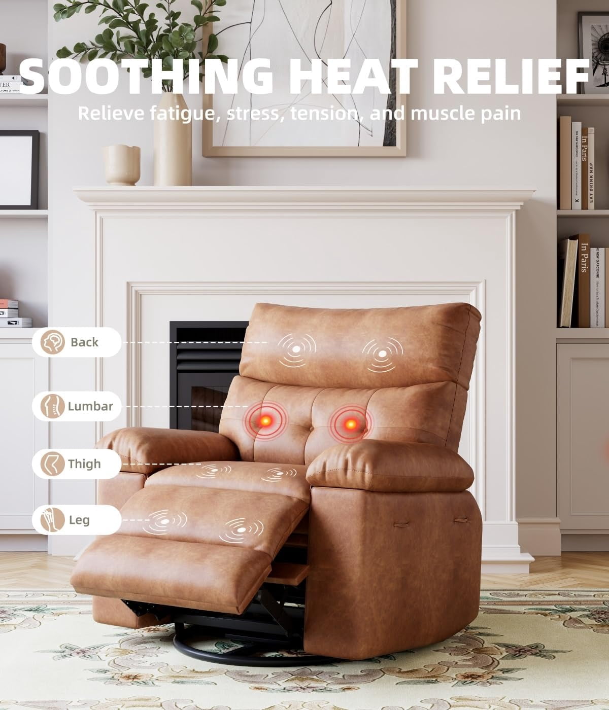 EastVita Oversized Recliner Chairs with Heat and Massage - 360 Swivel Lazy Boy Recliner Chair for Adults - Manual Rocking Chair with Remote Control for Living Rooms/Bedrooms and Nurseries - Creamy