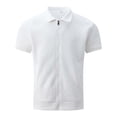 thumbnail image 4 of IWRICH Men's Texture Full Zip Polo Shirts Short Sleeve Jacquard Tees Solid Color Casual Trendy Summer Holiday Tops White XL, 4 of 5