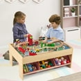 thumbnail image 4 of Gymax 94 PCS Wooden Train Set Table w/Reversible Tabletops 3 Storage Bins Tracks Cars, 4 of 10