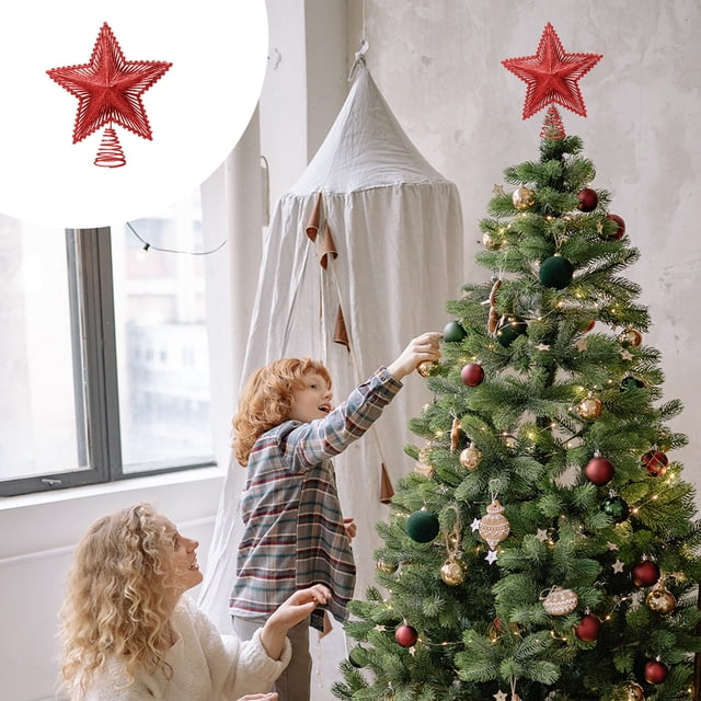 Rvkxad Christmas Tree Topper Star with Built-in Lights, Metal Treetop Decor for Holiday Tree Decoration, Xmas Tree Topper Silver Gold Red