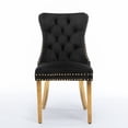thumbnail image 3 of Velvet Upholstered Dining Chairs Set of 2, Wingback Dining Room Chairs with Button Tufted Back, Ring Pull Trim and Golden Stainless Steel Legs, Luxury Dining Chairs for Living Room Kitchen, Black, 3 of 7