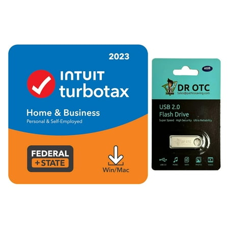 TurboTax Home & Business 2023 Tax Software, Federal & State Tax Return [PC/Mac Download] - BONUS FREE Dr OTC USB Drive 4GB