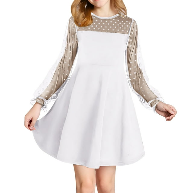 Zpanxa Chemises d'Été pour Filles Élégantes à Manches Longues Col Rond Ligne A Fête Danse Remise des Diplômes Robe en Maille avec Polyester Spandex 15 Ans