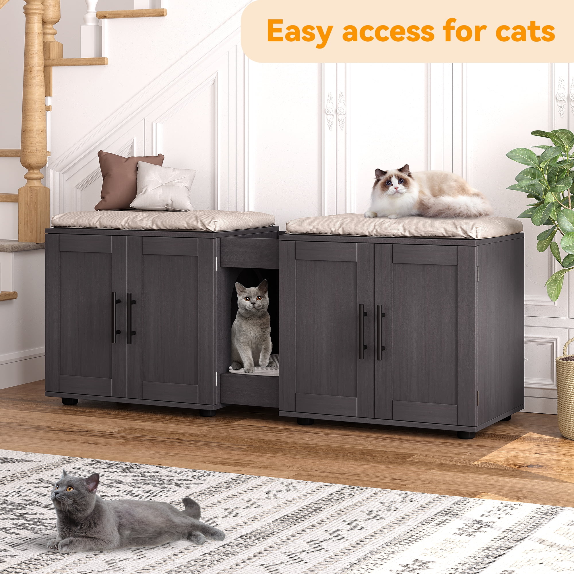 Faitaliicy Litter Box Enclosure With Double Room Hidden Litter Box Enclosure Furniture For 2 Cats Wooden Large Cat House Indoor Hidden Cat Litter Box Storage Cabinet With Cat Door