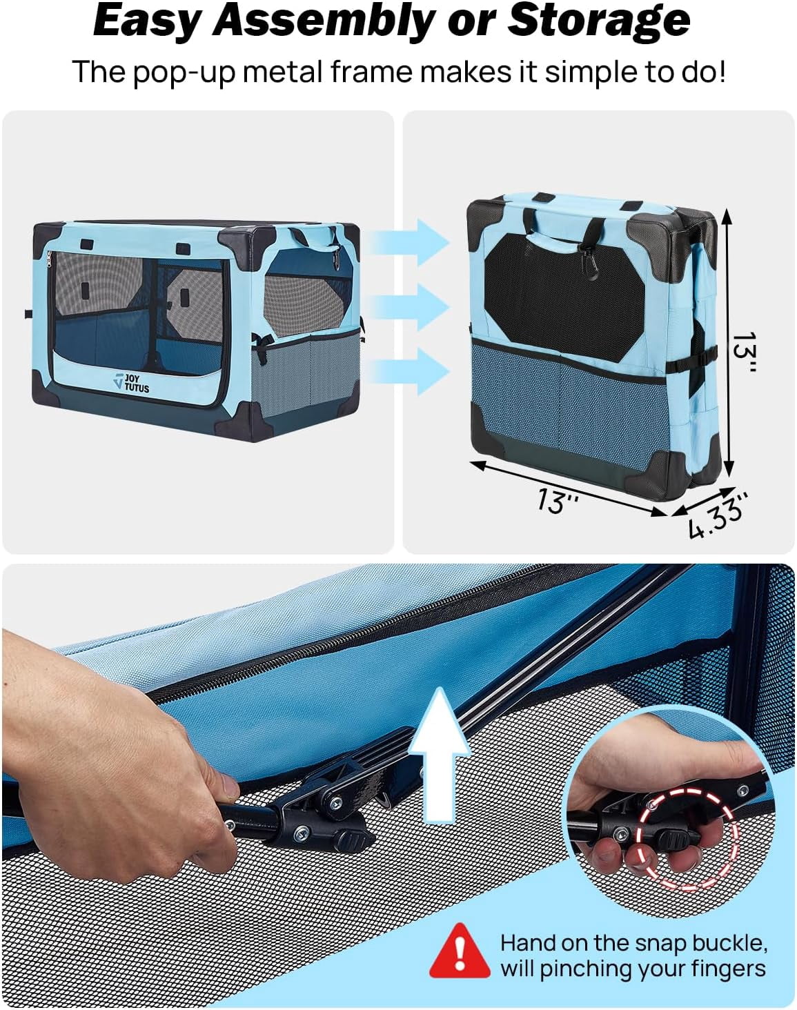 Collapsible Dog Crate 20 Inch Portable  for Car Travel Foldable Soft  Cage for Puppy Small Dogs Blue