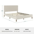 thumbnail image 6 of Martha Stewart Britta Queen Upholstered Platform Bed with Rounded Headboard, Piped Detailing and Cushioned Siderails, Wood Slat Bottom, No Box Spring Needed, Beige, 6 of 11