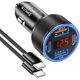 thumbnail image 1 of HAYAN Car Charger for iPhone 16 15 Pro Max, 4-Port Cigarette Lighter Adapter USB C & USB A Car Phone Charger Fast Charging Voltmeter for Galaxy S24 S23 A15 A54 Android, 6ft USB C to C Cable, 1 of 1