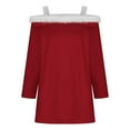 thumbnail image 5 of Christmas Tops for Women Off The Shoulder Faux Furry Trim Holiday Outfits Strappy Long Sleeve Loose Dressy Blouses (XL, Red), 5 of 5