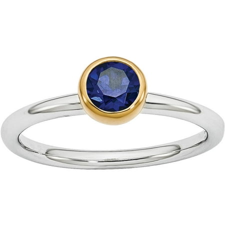 Stackable Expressions Created Sapphire Sterling Silver with Gold-Plate Ring