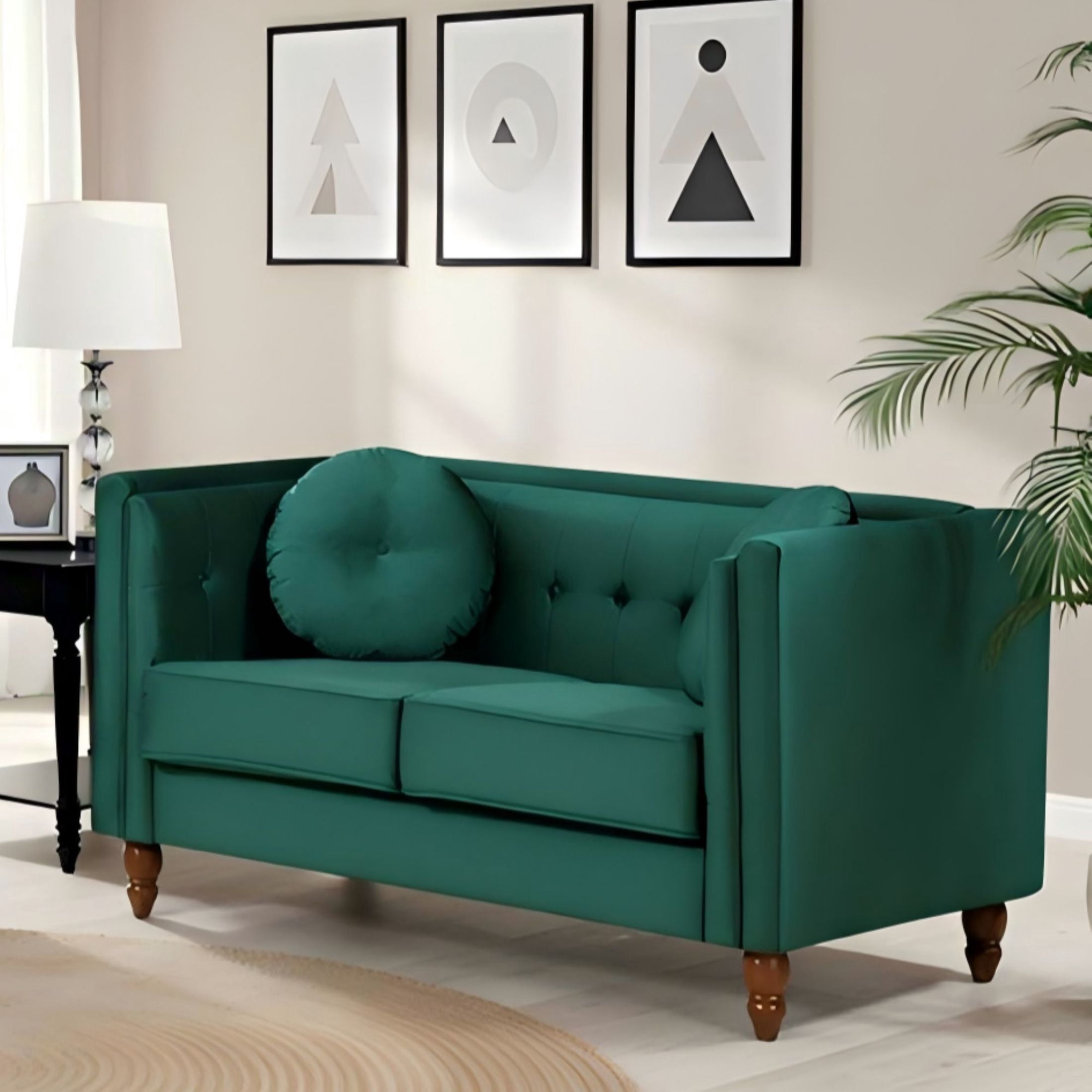 GDF Studio 58.3" Loveseat with Button-Tufted Crushed Velvet Upholstery & Tapered Wood Legs, Green