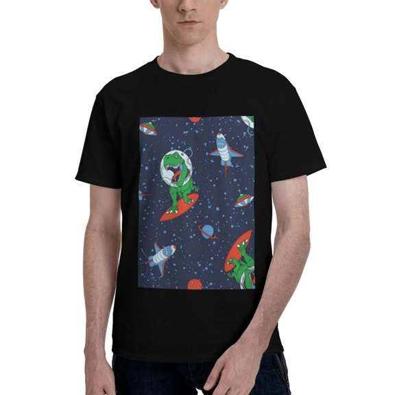 Bingfone Dinosaur Astronaut Space Surfing Men'S Loose Fit Short-Sleeve Pocket T-Shirt