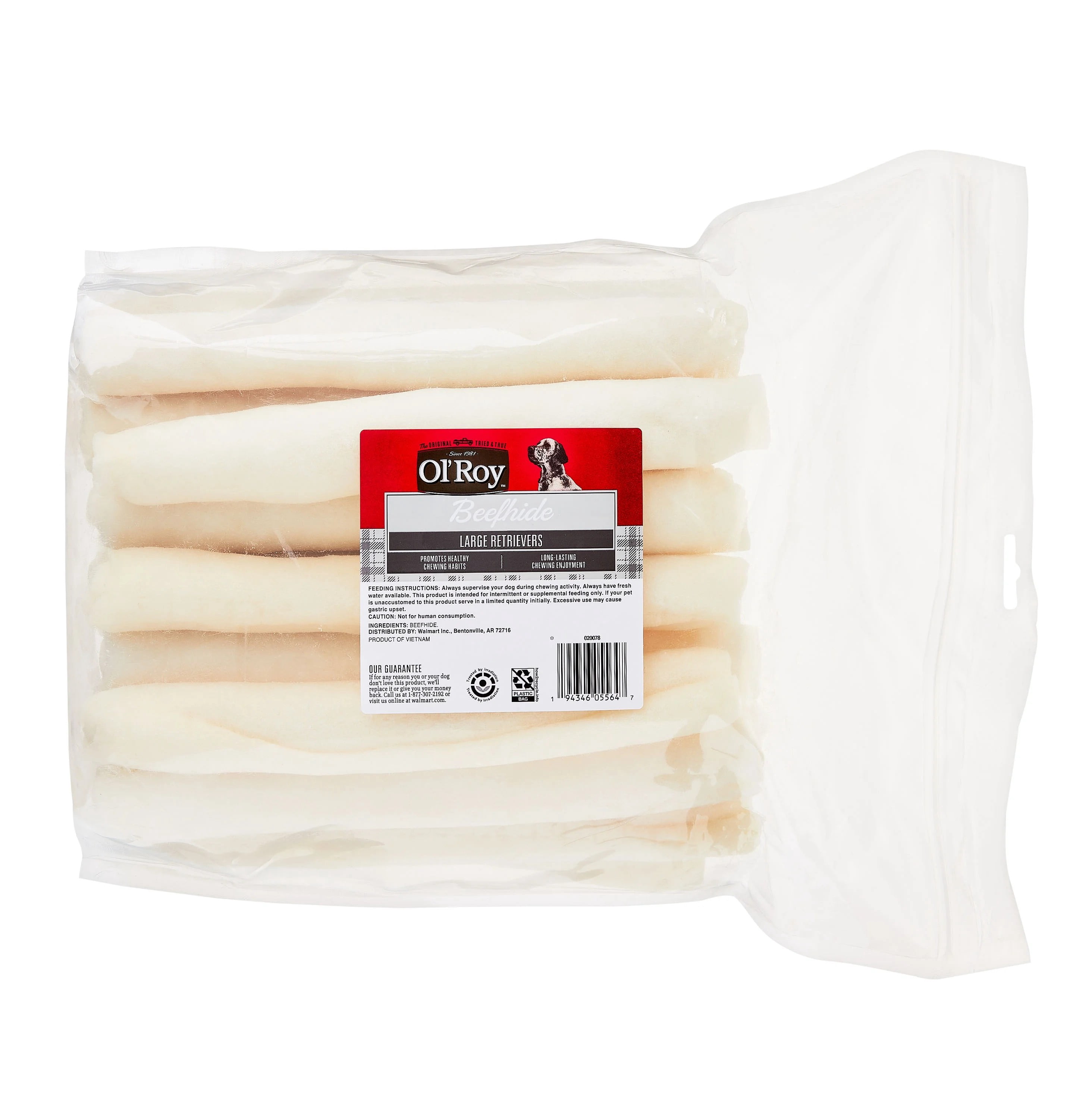 (3 pack) Ol' Roy 9-inch Large Beef hide Retrievers Chews, 53.97 oz, 20 Count