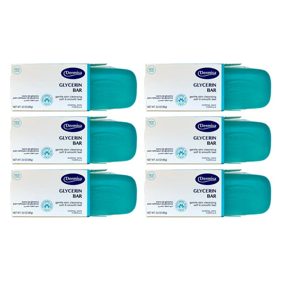 Dermisa Glycerin Bar Soap. Refreshing Fragrance. Protect, Cleanse and Moisturize. Vegetable Based. With Aloe Vera. For Facial Care. 3 oz / 85 g. Pack of 6